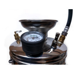 Top view showing pressure gauge, tire valve, release valve